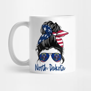 North Dakota girl Messy bun , American Girl , North Dakota Flag Mug